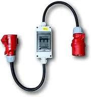 CEE Adapter 32A Male to 16A Coupling, IP65 Housing with Cover, C16A Cable Protection, Surface-Mounted, Wired