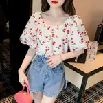 SUMMER NEW PRODUCT 23 ONE-SHOULDER FLORAL CHIFFON SHIRT WOME