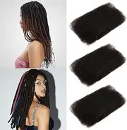 FASHION IDOL Afro Kinkys Bulk Human Hair for Dreadlock Extensions Loc Repair Braiding Twist Tight Afro Kinky Human Hair for Loc 3 Packs 150 Gram Natural Black 16 Inches 5.3 Oz
