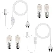 2 Pcs Salt Lamp Cord with 4 Free E14 Bulbs Set, Original Replacement Cord with ON/Off Switch Dimmer Button Metal Clip Base, for Himalayan Crystal Salt Rock Lamp - 1.8m Cable 240V SAA Standard
