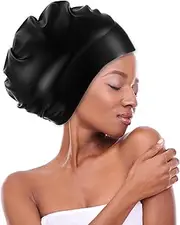 Waterproof Silicone Swimming Cap, Extra Large Swim Cap, Silicone Cover Ear Bath Pool Shower Swimming Hat for Women Men for Braids, Dreadlocks, Weaves, Hair Extensions, Curls Afros (Black)