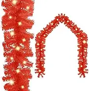 Christmas Garland with LED Lights 20 m Red Holiday Decor Festive Home Decoration