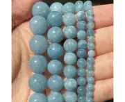 Natural Stone Beads Aquamarines Garnet Agates Angelite Quartz Opal Aventurine Jades Round Beads For Jewelry Making Diy Bracelets - Aquamarines