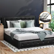 Oikiture Bed Frame Double Size Gas Lift Black ENZO