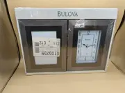 Bulova Ceremonial Analog Hinged Metal Picture Frame Tabletop Clock Silver Tone
