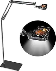 Overhead Phone Tripod for Cooking Videos with Rechargeable Light, Move Around Floor Phone Stand with Ring Light Content Creator Video Recording Selfie Photography TikTok Youtube Compatible with iPhone