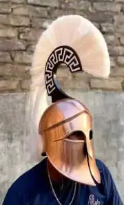 Medieval Greek Corinthian Helmet With Metal Plume & Wooden Stand C5