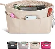 NAKODU Premium Nylon Purse Organizer Tote Handbag Insert Organizers Bag in Bag Zipper 13 Pockets 5 Sizes (beige, M)