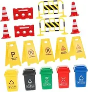KONTONTY Construction Barricade Toy Set Road Toys for Kids Traffic Signs Model Kids Pretend Play Set