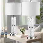 3-Way Touch Control Crystal Table Lamps Set of 2, Silver Modern Bedside Lamp ...