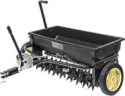 VEVOR Broadcast Spreader, 100 LB Tow Behind Poly Drop Spreader with 10" Wheels, Steel Spike Aerator, Fertilizer Spreader, Garden Seeder, and Salt Spreader, for Residential, Farm, Tough Terrain, Black