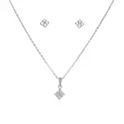 Bevilles Diamond Shaped Cluster Stud Earrings and Necklace Set with Cubic Zirconia in Sterling