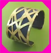 BRIGHTON CHRISTO MARITZBURG Wide GOLD Blue Brown STRAP CUFF Bangle Nwtag $78 60%