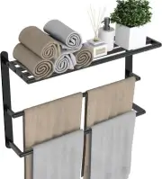 Towel Racks for Bathroom, 24 in Black Shelf with Double