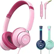 MEE audio KidJamz KJ45 Children’s Safe Listening Headphones with Volume Limiter & Microphone, Adjustable On-Ear Kids Headset Wired w/ 3.5mm Jack for Online Learning/School/Travel/Tablet (Pink/Magenta)