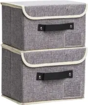 Small Storage Bins with Lids 2 Pack Linen Collapsible 2PCS, grey-2Small