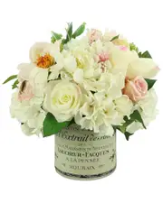 Creative Displays Cream Rose & Hydrangea Arrangement in Labeled Glass Vase