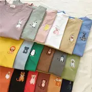 Short-Sleeve Animal Embroidered T-Shirt Zebra - Blue - M