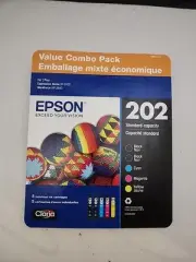 Epson 202 Black Cyan Magenta Yellow Combo Pack 5 Ink Cartridges - EXP 12/25 *