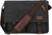 Messenger Bag for Men, Water Resistant Canvas Satchel 14 15.6 17 Inch Laptop
