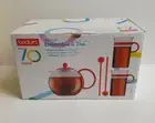 ️BODUM ASSAM TEA PRESS SET CUPS SPOONS - RED, 70TH ANNIV. BISTRO RETRO ATOMIC