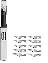 Precision Craft Blade with 10 Spare Replacement Blades Aluminum Handle Light Utility Tool for Art Set Crafts Card PCB Repair Modeling Paper Foam Felt Vinyl Leather Clay