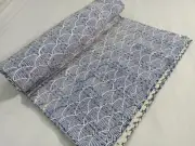 Indian Kantha Cotton Hand Block Print Floral Handmade Blanket 90x108 inch King