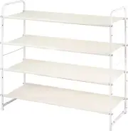 4 Tier Stackable Shoe Rack, Expandable & Adjustable Fabric Shoe Shelf Storage O
