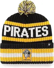 '47 Pittsburgh Pirates Mens Womens Cooperstown Bering Cuff Knit Stretch Fit Black Team Color Logo Beanie, Black, One Size
