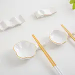 6 PCS UPSCALE GOLD RIMMED CHOPSTICK HOLDER DUAL-USE CERAMIC