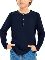 [Haloumoning] Long Sleeve Shirts Boys Henley Shirts Children Plain Crew Neck T-Shirts Casual Fashion Tops
