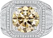 [WAHZAUS] 2 ct D Color VVS1 Moissanite Wedding Ring for Men, 925 Sterling Silver Men Engagement Rings, Round Cut Yellow/Pink/Blue Diamond Rings for Anniversary Valentine's Day Birthday Gift with Certificate, 9, Gemstone, Moissanite