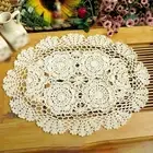 Oval Hand Crocheted Cotton Table Runner White Beige 30 * 45cm Table Place