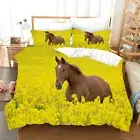 Brown Horse Yellow Flower Sea Bedding Set Quilt/Doona Cover Queen Pillowcase