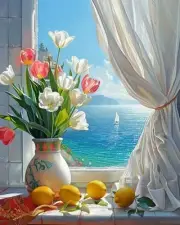 DIY Paint by Numbers Kit for Adults Beginners,Unframed Flower Vase with Lemon