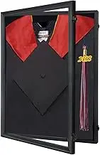 Tmegee Graduation Shadow Box - Graduation Gown Display, Wall-Mount Lockable Graduation Display Frame with Acrylic Glass Door for Graduation Keepsakes, Cap and Gown, Dioplma, Black