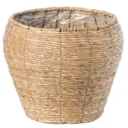 Vintiquewise Plant Pot 15" Round Basket Leak-Proof Woven Cattail Leaf+Plastic