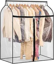 TEMUORG Hanging Garment Bag for Closet Winter Clothes Storage with Clear Window Coat Rack Cover Large Clothing Bags with Zipper Dust Proof Dress Protector (Big)