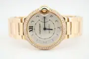 NEW CARTIER BALLON BLEU 18k ROSE GOLD 36MM DIAMOND ENCRUSTED WATCH WE902026