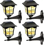 MAGGIFT 4 Pack Solar Wall Lantern Outdoor Wall Sconce 15 Lumens Solar Outdoor Christmas Led Light Fixture with Wall Mount Kit