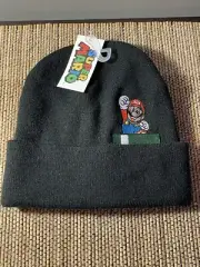 Super Mario Colorful Design Black Beanie Hat Nintendo Brand Mario Bros