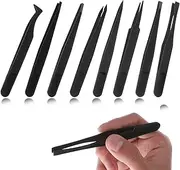 JIYIN 8 Pcs Venus Fly Trap Feeding Tweezers, Black Straight and Curved Tweezers Set Plastic Carnivorous Plant Reptile Feeding Tongs for Flytraps Pitcher Plants Butterwort Reptile Feeding