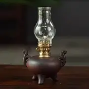 TT-YED Chinese Retro Kerosene Lamp, Old-Fashioned Stoneware Kerosene Lamp, Household Smokeless Butter Lamp with Flame Controller, Glass Lampshade, Creative Desktop Ornament Oil Lamp,B