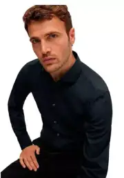 BOSS Hank Shirt in Micro Patterned Structured Cotton Dark Blue Slim Fit- Size M