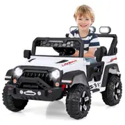 Babyjoy 12V Kids Ride on Truck Electric Toy Vehicle w/Treaded Wheels & Music & USB Port Children Ride on Car White