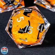 OUKELANWO Cat Liquid Core DND Dice Set, Orange 7 Pcs Resin DandD Dice, Sharp