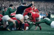 Terry Holmes of Wales scores a Try against Ireland, despite the e - Old Photo