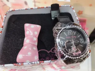 ♥小公主日本精品♥hello kitty凱蒂貓精緻時鐘手錶-黑色款立體粉色蝴蝶結簡約時尚送人自用兩相宜