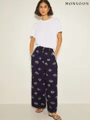 Monsoon Blue Briana Print Wide Leg Trousers (AR1457) | $127