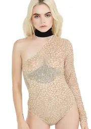 [Jaded London] Glitter Mesh One Sleeve Bodysuit